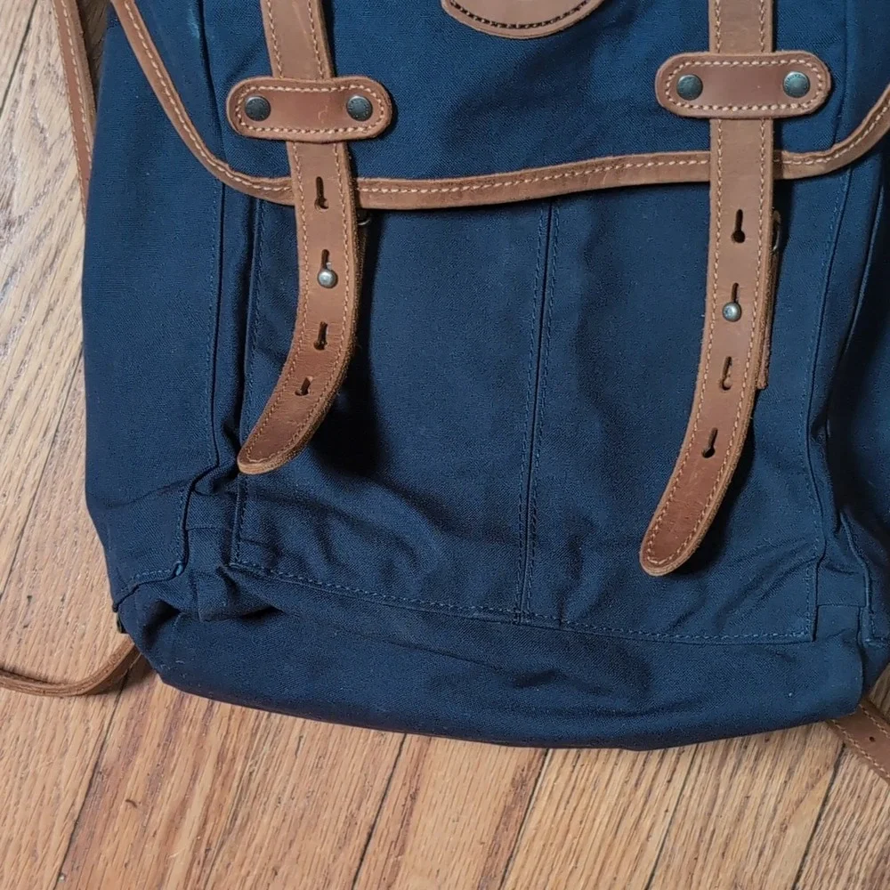 Fjällräven Rucksack No. 21 G G-1000 Navy Blue Leather Straps Backpack Unisex